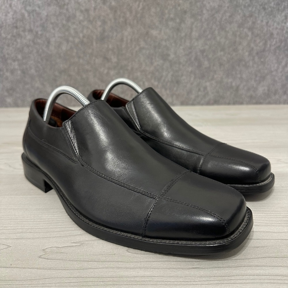 Johnston & Murphy Loafers Mens 10 Black Leather Slip On Square Toe 20-7507 Dress